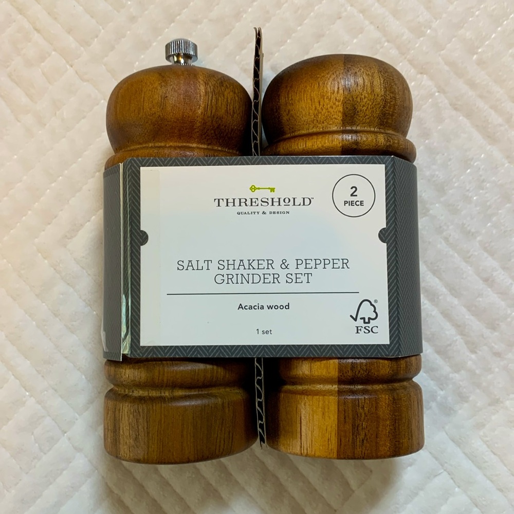 NWT 2 Piece Acacia Wood Turned Salt Shaker & Pepper Grinder Set - Threshold - Picture 2 of 11
